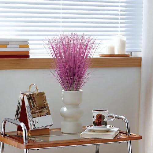 12 Bundles Artificial Grass Plants Outdoor Tall Faux Shrubs Greenery Stems Fake Onion Grasses Wheat UV Resistant for Outside Garden Indoor Office Home Decor（Pink） (Pink / 12Pcs)