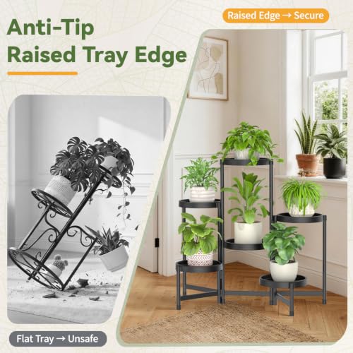 Plant Stand Indoor Outdoor Tall With Grow Lights (Black with Light / 6 Tier)