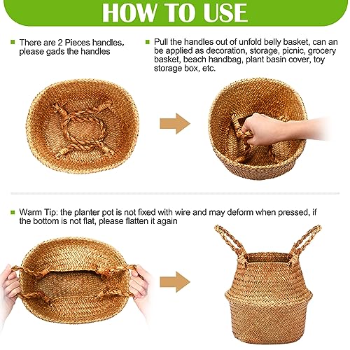 8 Pcs Woven Seagrass Baskets Belly Basket (S,8.7''Dx7.9''H)
