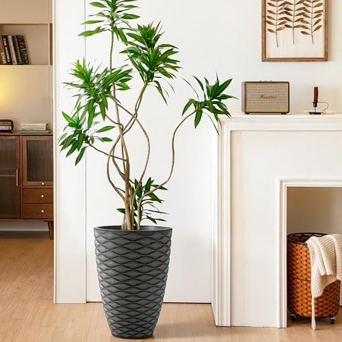 2 Pack 19" Rustic Black Resin Tall Planters with Wave Texture (19"h-rustic Black Wavy)