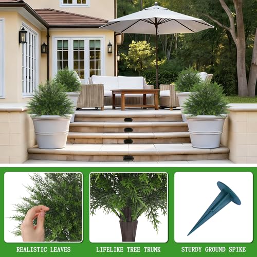 2 Pack 23" Artificial Cedar Topiary Ball Trees with Ground Spike (Fine Cedar)