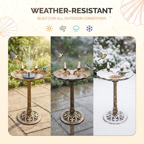 Pedestal Bird Bath with Solar Fountain (Copper shell)