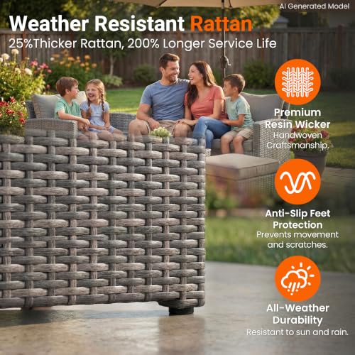 4 Piece Outdoor Wicker Patio Furniture Set for All Weather (Dark Blue / 4)