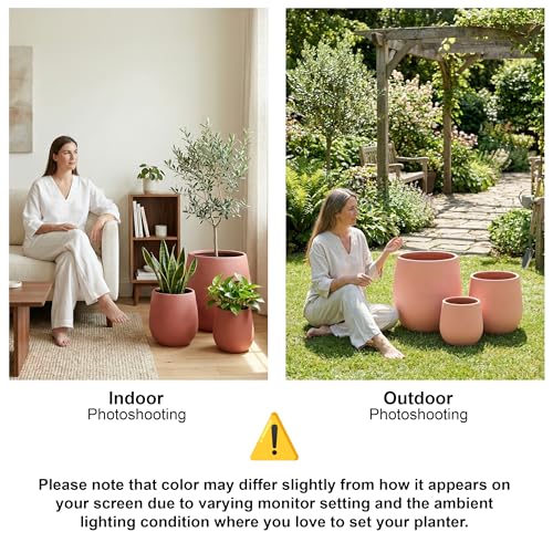 Signature Mount Wilson Modern Indoor Outdoor Fiberstone Tapered Planter (Terracotta / 11'' D x 12'' H)