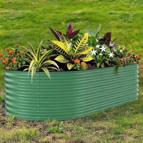 8x4x2ft Galvanized Raised Garden Bed (Green-Oval / 8x4x2ft)