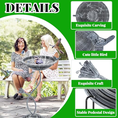 Bird Bath Garden for Outside (Vintage Silver - Hummingbird)