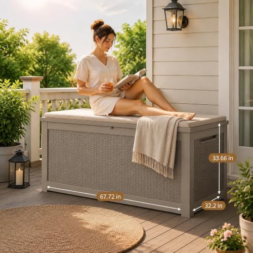 320 Gallon Outdoor Storage Box Resin Deck Box All Weather Waterproof Large Lockable Storage Container Deck Box for Patio Cushions (Gray / 320 GAL NEW)