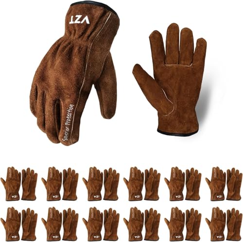 12 Pairs Bulk Leather Work Gloves for Men or Women for Gardening (12 Count)