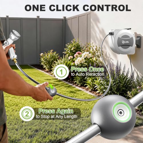 Automatic Retractable Garden Hose Reel (Light Grey / 1/2"×110FT-E)