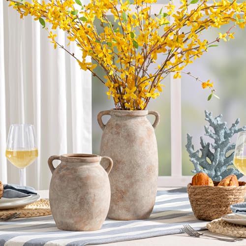 Ceramic Flower Vase 12 inch Farmhouse Rustic Vase Decorative Pottery Terracotta Tall Vases for Home Decor Table Mantle Fireplace Living Room Bathroom Wedding Centerpiece (L-terracota)