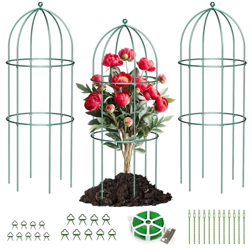 3 Pack Plant Support Cage Large Peony Cages (47.2"H x 17.7"W/3PC / Green)