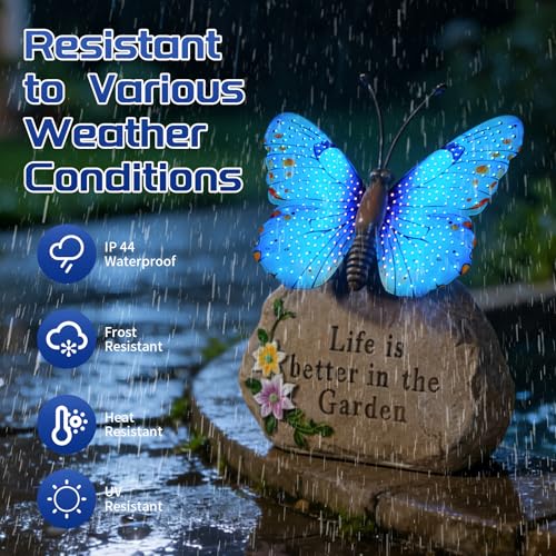 Solar LED Butterfly Garden Statue with Sparkling Light (Blue)