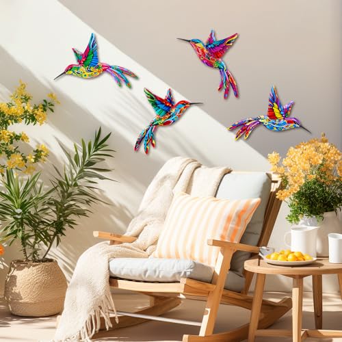 4 Pack Metal Hummingbird Wall Art Decor (Hummingbird-C)