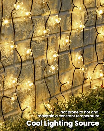 2 Pack Total 52FT 120 LED Solar String Lights Flower Outdoor Waterproof Fairy Lights for Garden Yard Fence Patio Christmas Tree Wedding Party Decor (120 Count)
