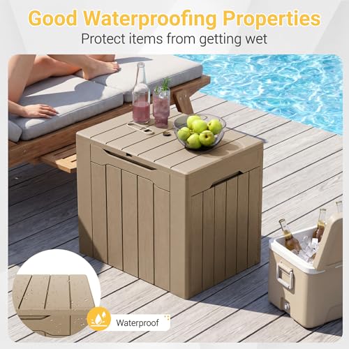 33 Gallon Resin Deck Box Weatherproof Storage Box (Light Coffee / 33 Gallon)