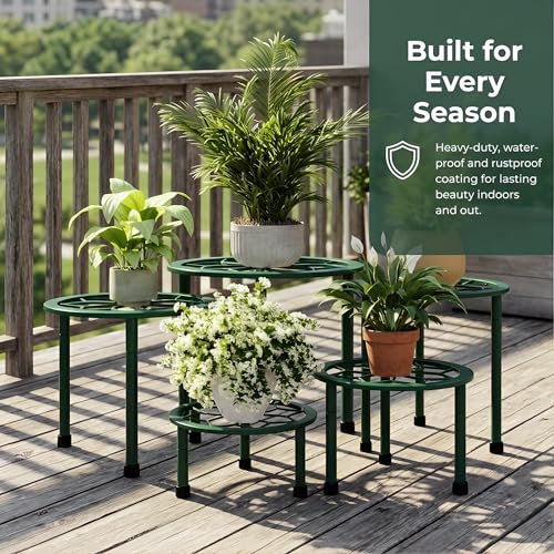 Metal Plant Stand Indoor Outdoor (Green)