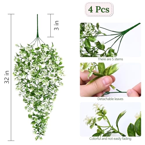 4pcs Fake Hanging Plants (White Flowers / 4Pcs Plants)