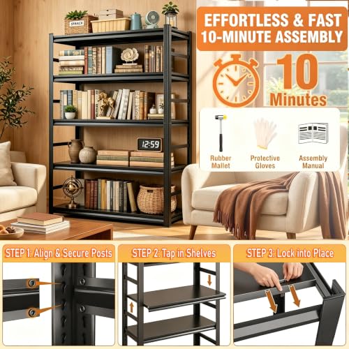 72" H Metal Bookshelf with Anti (5-Tier 72''Hx36''Wx16''D)