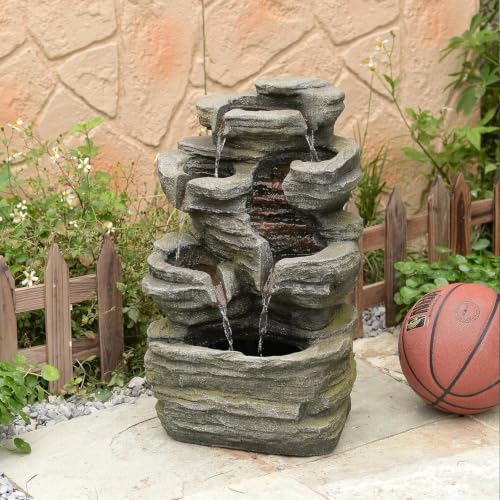 Multi Stream Rock Waterfall Fountain Outdoor (Grayrock24.4)