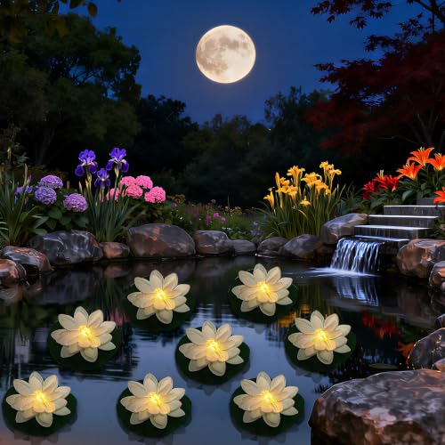 12 PCS Waterproof Floating Lotus Light (Warm White+Dragonfly / 5 inch)