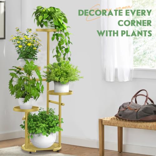 Tall 5 Tier Round Metal Corner Plant Stand Indoor (Gold / 5-Tier Round Base)