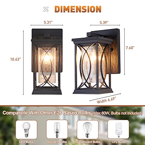Dusk to Dawn Outdoor Wall Lanterns Small Modern Exterior Light Fixture Aluminum with Crack (Black-S)