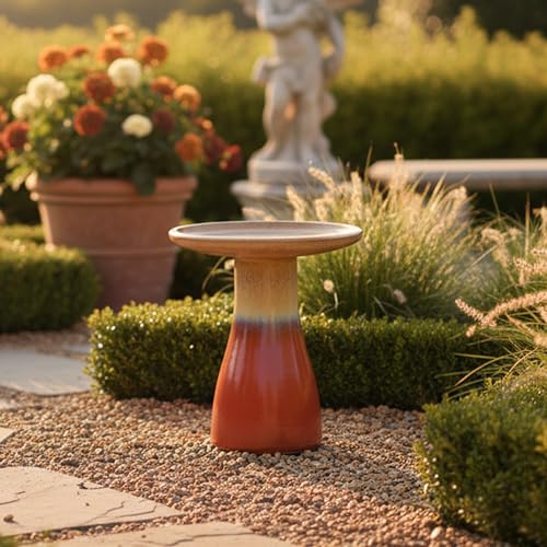 Sunnydaze Ceramic Bird Bath (Lemon Cognac)