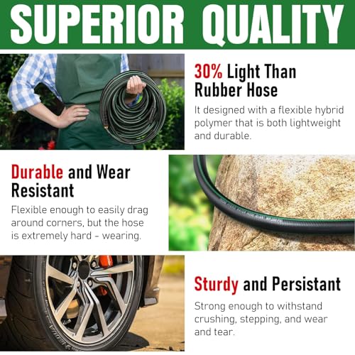 Heavy Duty Garden Hose 100ft (Black+Green / 100ft)