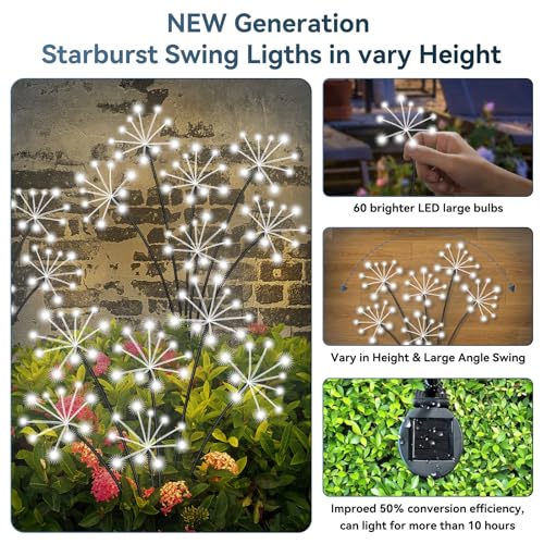 Solar Garden Lights 2 Pack Waterproof Swaying Starburst Lights White (2 Count)