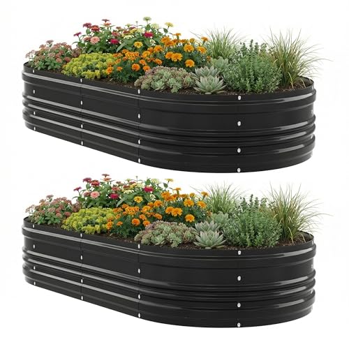 2PK 8x4x1ft Outdoor Galvanized Raised Garden Bed Set (Black / 8x4x1ft(2PK))