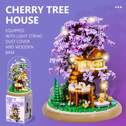 Cherry Blossom Tree House Miniature Building Blocks with Dust Cover