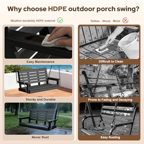4 FT 2 Seat Porch Swing (Black / 2 Seat)