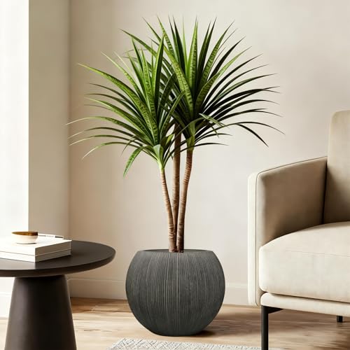 11.8" H x 14.5" D Large Round Plastic Planter with Drainage Hole & Plug (Vintage Black)