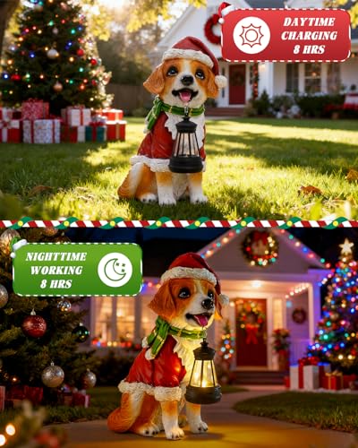 Christmas Dog Garden Statue with Solar Lantern (Christmas Dog)