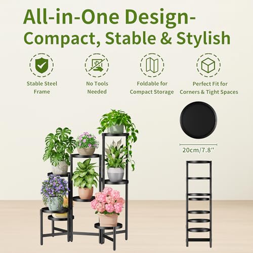 8 Tiered Plant Stand Indoor for Multiple Large Planter (BlackDisk / 8-tiers)