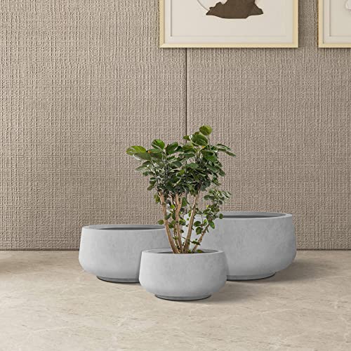 Set of 3 Pale Gray Concrete Curved Planters 21.6" 16.9" 12.5" Dia (Natural Concrete / 21.6",16.9",and 12.5" Dia)