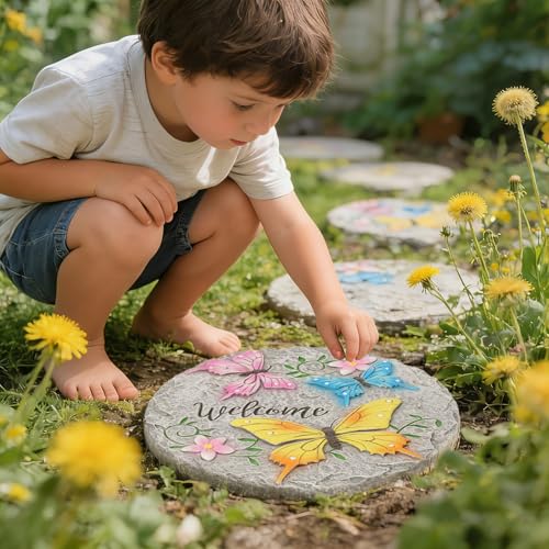 Butterfly Garden Stepping Stones Outdoor 0.75 * 10 * 10 Inch (Yellow3)