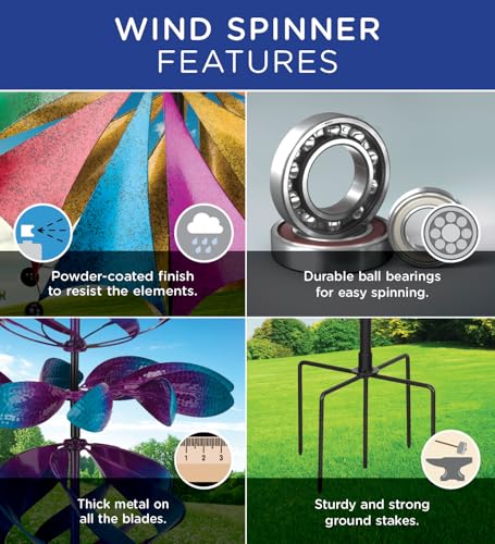Wind Spinner Outdoor Metal Kinetic Yard Art with Stake (Peacock / Medium (70-79 Inch))