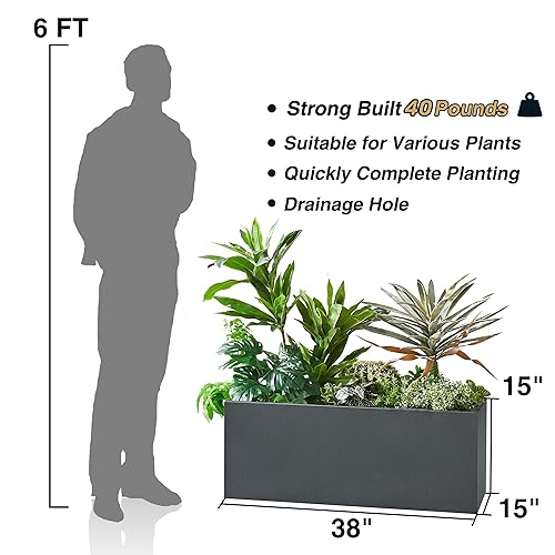 38Lx15Wx15H Rectangular Metallic Planter Box for Outdoor Indoor Plants (Gray)