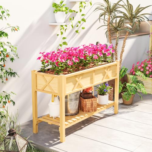 Raised Garden Bed with Storage Shelf 47 x 22 x 31.5in (Natural Wood / 47.2 x 21.7 x 31.5 inches)