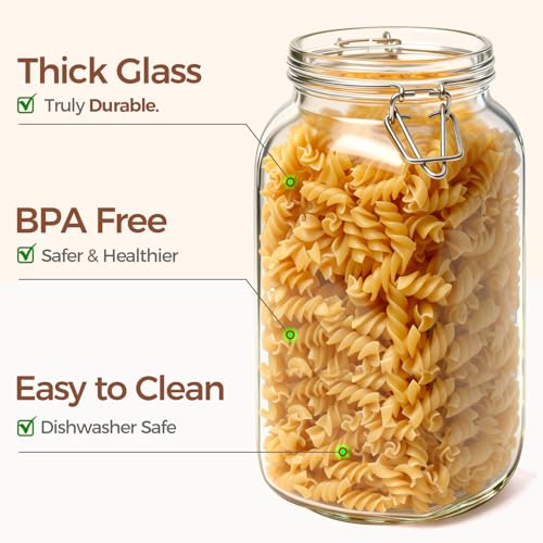 Large Square Glass Jars with Airtight Lids 78 oz 3 Pack Wide Mouth (78 fl oz x 3)