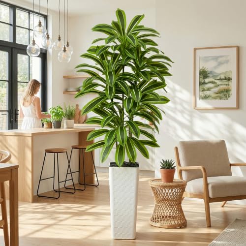 Artificial Dracaena Tree (Dark Green – White Pot / 7FT)