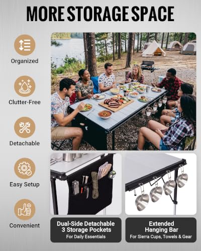 Large 55.1" Folding Camping Table (8p-pro-55.1"×27.6" - Adjustable Height)