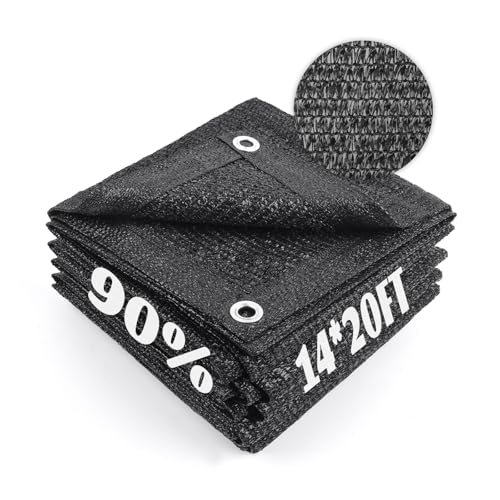 Sun Shade Cloth with Grommets for Garden (14FTx20FT / 90% Shade-Black)