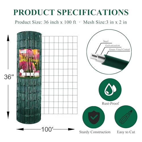 Green PVC Coated Welded Wire Fence 36" x 100' Roll (Green / 2''x3'' 16GA 36''x100')