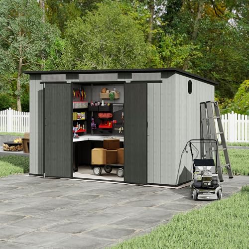Domi 6x11FT Outdoor Storage Shed with Double Lockable Doors & Sloping Roof (6x11FT)