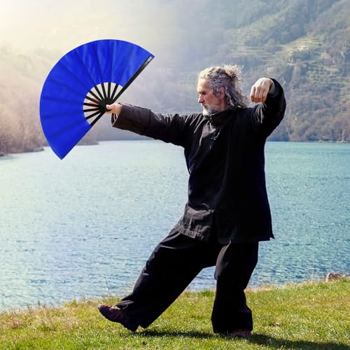 2 Packs Large Folding Hand Fans (Rose Red and Blue)