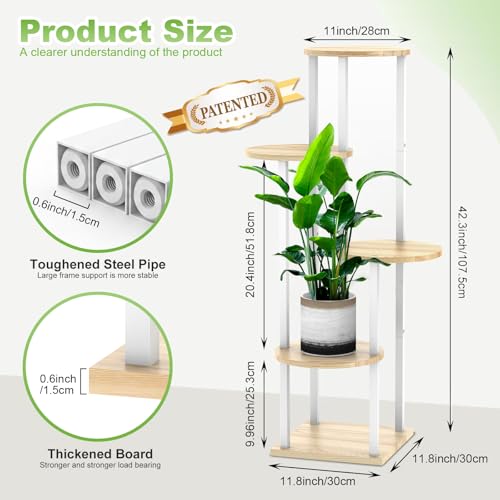 5 Tier Plant Stand Indoor Corner Tall Shelf for Multiple Plants (White+Oak / 5 Tier)