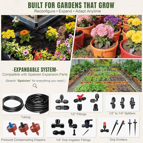 Push-to-Connect Drip Irrigation System Kit, 2-Zone Garden Watering System with 50FT 1/2" Mainline, Leak-Resistant Quick Connect Fittings, Adjustable Emitters for Raised Beds, Greenhouse