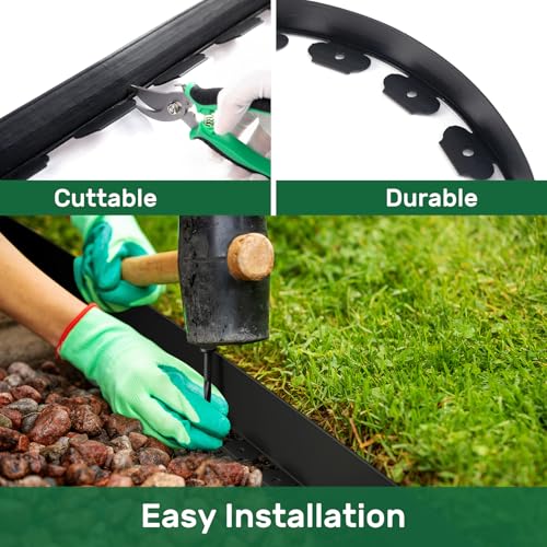 Garden Edging 118FT Landscape Edging Kit 2 Inch Height with 72 Stakes (Black / 2in X 118FT)
